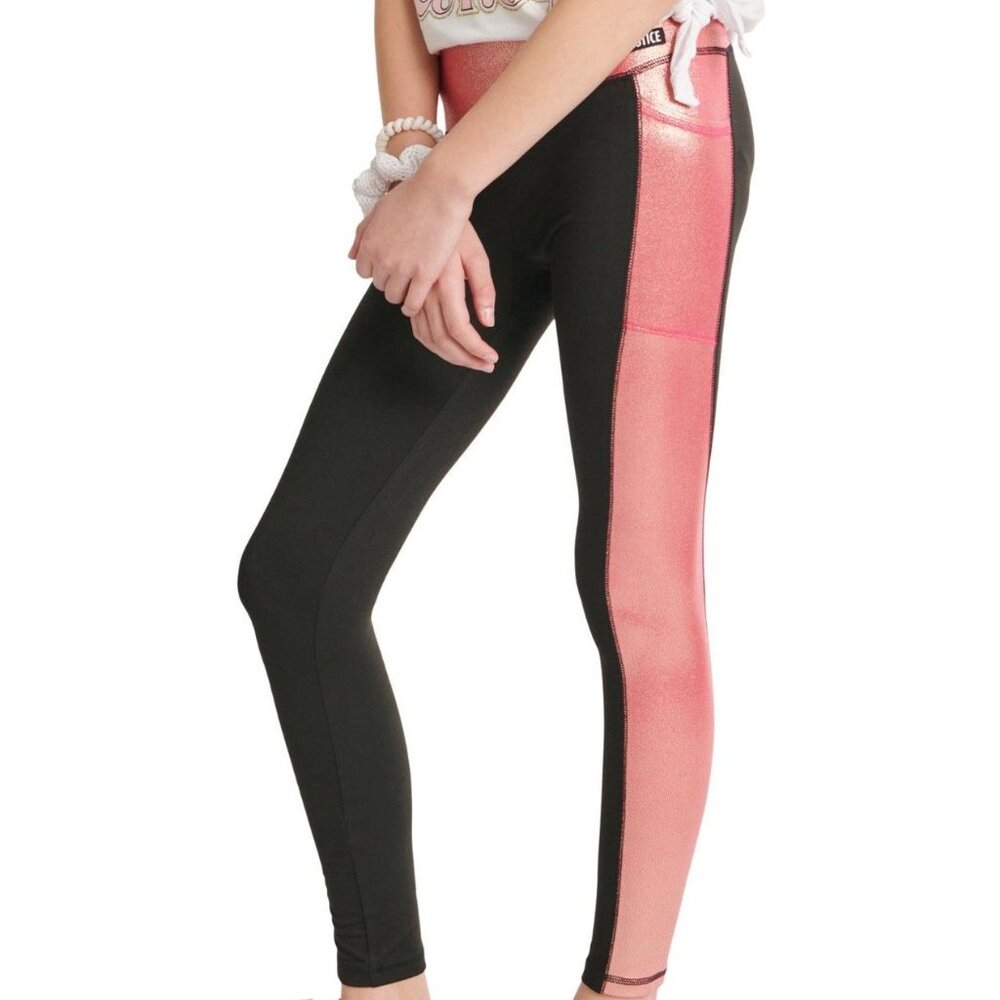 JUSTICE Side Shine Shiny Leggings GIRLS SIZE S 7-8 Black Pink NEW